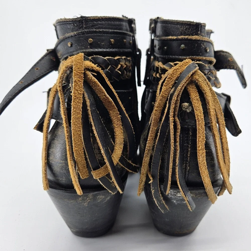 Idyllwind by Miranda Lambert Black Braided‎ Leather Ankle Boot Buckle Fringe